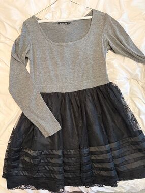 Mustard Seed Grey Top with Black Lace Skirt Girls Dress